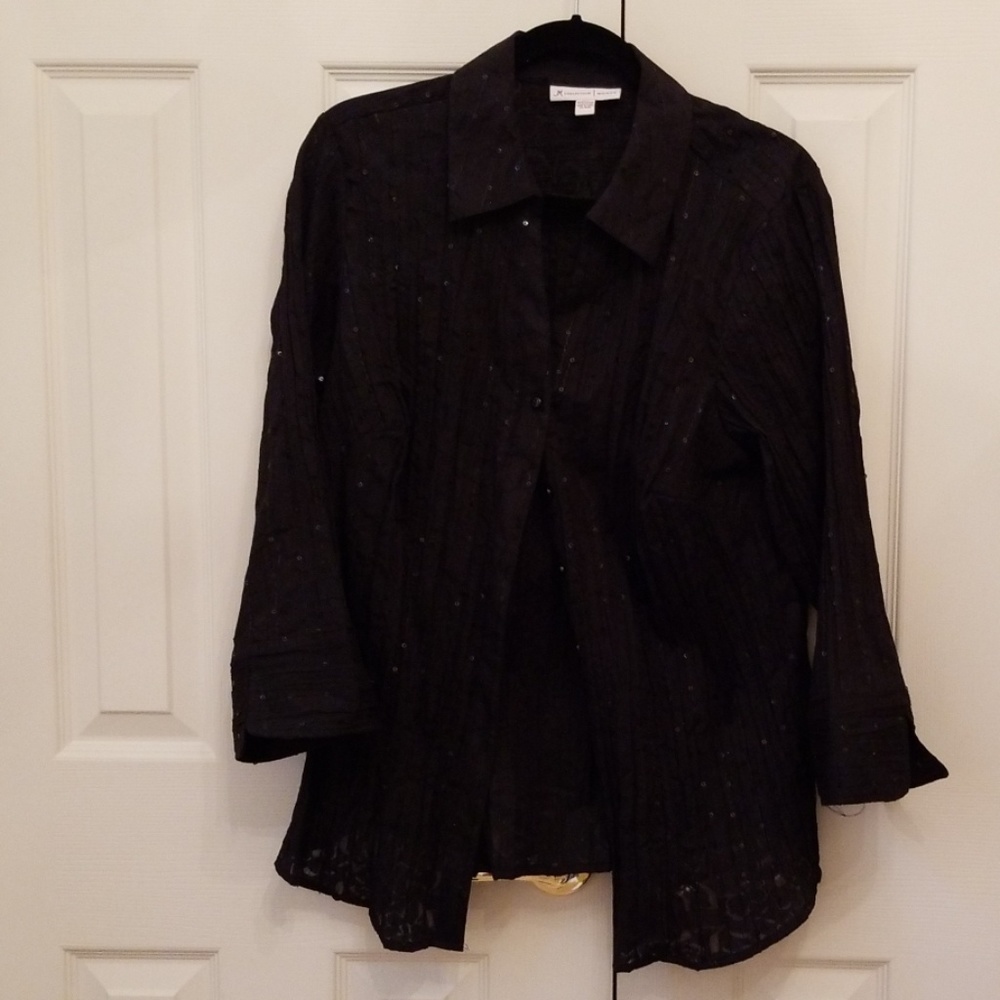 JM Collection Black sheer like button down Blouse